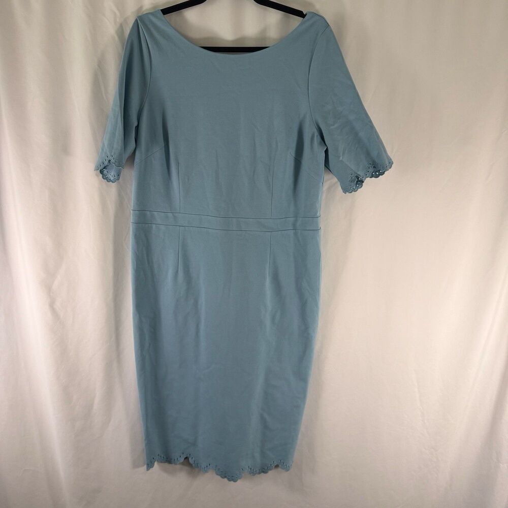Boden Knee Length Dress Women's 16R Blue Short Sleeve Zip Back Round Neck